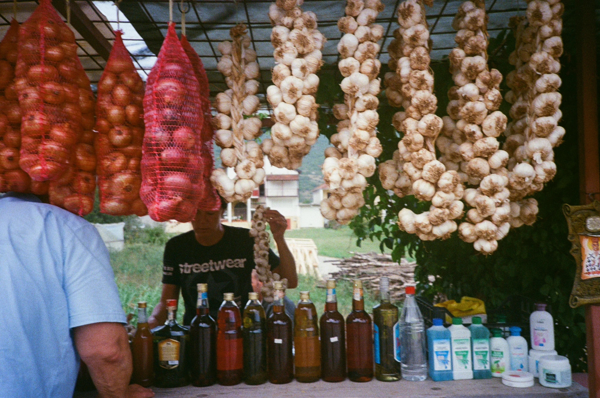Market vendor with garlic